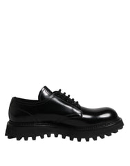 Dolce & Gabbana Black Leather Lace Up Trekking Dress Shoes