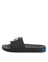 Dolce & Gabbana Black Leather Slides Flats Beachwear Shoes
