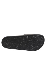 Dolce & Gabbana Black Leather Slides Flats Beachwear Shoes