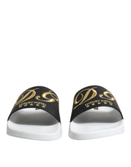 Dolce & Gabbana White Black Leather Sandals Beachwear Shoes
