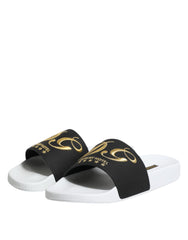 Dolce & Gabbana White Black Leather Sandals Beachwear Shoes