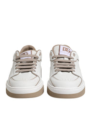 Dolce & Gabbana White Brown Leather Low Top Men Sneakers Shoes