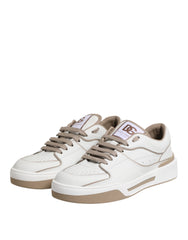 Dolce & Gabbana White Brown Leather Low Top Men Sneakers Shoes