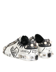 Dolce & Gabbana White Studded Printed Low Top Sneakers Shoes