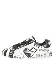 Dolce & Gabbana White Studded Printed Low Top Sneakers Shoes