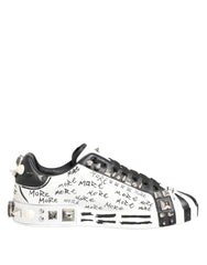 Dolce & Gabbana White Studded Printed Low Top Sneakers Shoes