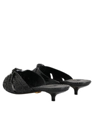 Dolce & Gabbana Black Leather Heels Slides Sandals Shoes