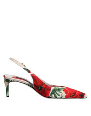 Dolce & Gabbana White Floral Heels Slingback Sandals Shoes