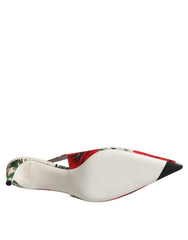 Dolce & Gabbana White Floral Heels Slingback Sandals Shoes