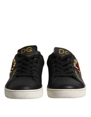 Dolce & Gabbana Black Leather Sacred Heart Sneakers Shoes