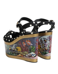 Dolce & Gabbana Multicolor Fish Polka Dot Wedge Sandals Shoes