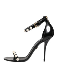 Dolce & Gabbana Black KEIRA Pearl Embellished Sandals Shoes