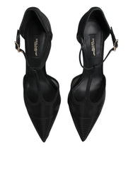 Dolce & Gabbana Black Mesh T-strap Stiletto High Heels Shoes