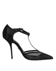 Dolce & Gabbana Black Mesh T-strap Stiletto High Heels Shoes