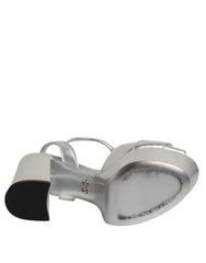 Dolce & Gabbana Silver Logo Ankle Strap Heels Sandals Shoes