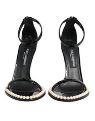 Dolce & Gabbana Black KEIRA Pearl Embellished Sandals Shoes