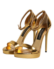 Dolce & Gabbana Gold Leather Platform Keira Sandals Shoes