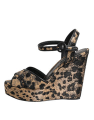 Dolce & Gabbana Brown Leopard Wedges Ankle Strap Sandals Shoes