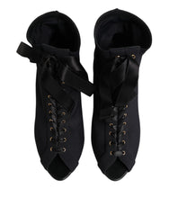 Dolce & Gabbana Black Stiletto Heels Lace Up Boots Shoes