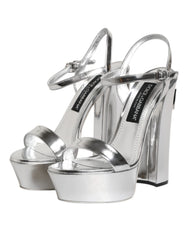 Dolce & Gabbana Silver Leather Platform Keira Sandals Shoes