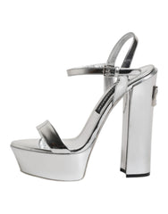 Dolce & Gabbana Silver Leather Platform Keira Sandals Shoes