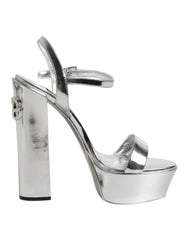 Dolce & Gabbana Silver Leather Platform Keira Sandals Shoes