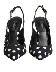 Dolce & Gabbana Black White Dotted Stiletto Slingback Shoes