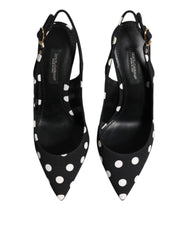 Dolce & Gabbana Black White Dotted Stiletto Slingback Shoes