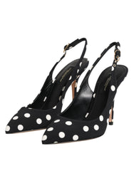 Dolce & Gabbana Black White Dotted Stiletto Slingback Shoes