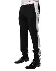 Dolce & Gabbana Black White Stripe Wool Men Trouser Pants