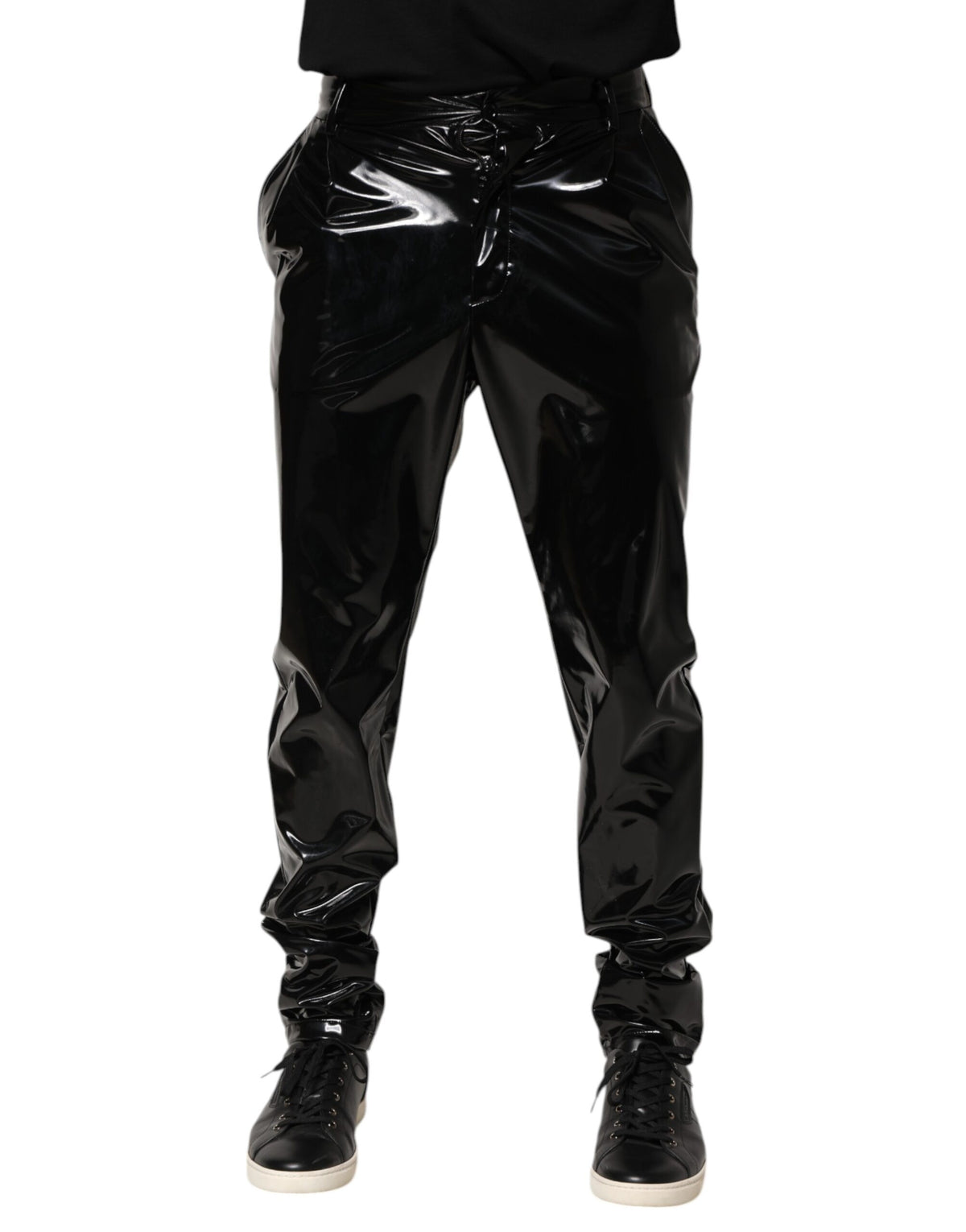 Dolce & Gabbana Black Polyester Mid Waist Men Trouser Pants