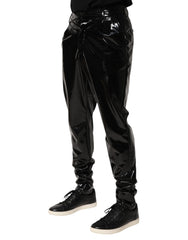 Dolce & Gabbana Black Polyester Mid Waist Men Trouser Pants