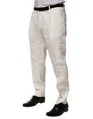 Dolce & Gabbana Cream Linen Dress Slim Formal Trouser Pants