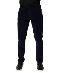 Dolce & Gabbana Navy Blue Cotton Tapered Formal Trouser Pants