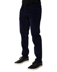 Dolce & Gabbana Navy Blue Cotton Tapered Formal Trouser Pants