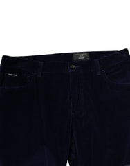 Dolce & Gabbana Navy Blue Cotton Tapered Formal Trouser Pants