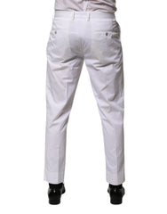 Dolce & Gabbana White Cotton Dress Slim Formal Trouser Pants