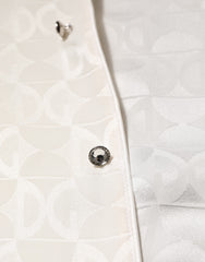 Dolce & Gabbana White Silk DG Logo Print Long Sleeves Shirt