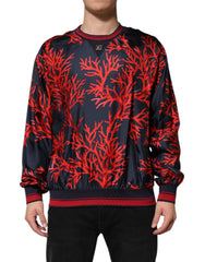 Dolce & Gabbana Navy Red Silk Coral Print Pullover Sweater