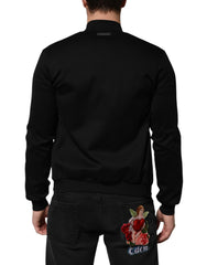 Dolce & Gabbana Black Cotton Logo Full Zip Men Bomber Jacket