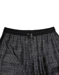 Dolce & Gabbana Gray Black Silk DG Logo Men Bermuda Shorts