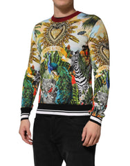 Dolce & Gabbana Tropical Heart Crown Silk Pullover Sweater