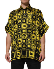 Dolce & Gabbana Yellow Silk Silver DG Logo Geometric T-shirt