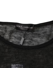 Dolce & Gabbana Black Linen Mesh Tattered Longsleeves T-shirt