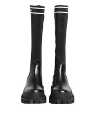 Dolce & Gabbana Black White Polyester Socks High Boots Shoes