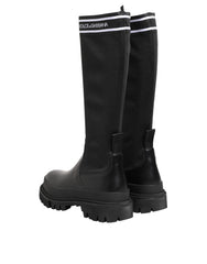 Dolce & Gabbana Black White Polyester Socks High Boots Shoes