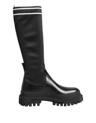 Dolce & Gabbana Black White Polyester Socks High Boots Shoes