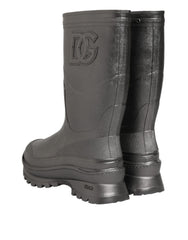 Dolce & Gabbana Black Argento Pull On Rain Boots Shoes