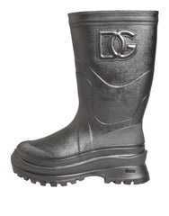 Dolce & Gabbana Black Argento Pull On Rain Boots Shoes