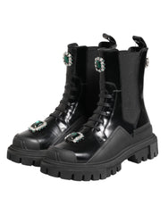 Dolce & Gabbana Black Crystal Embellished Combat Boots Shoes